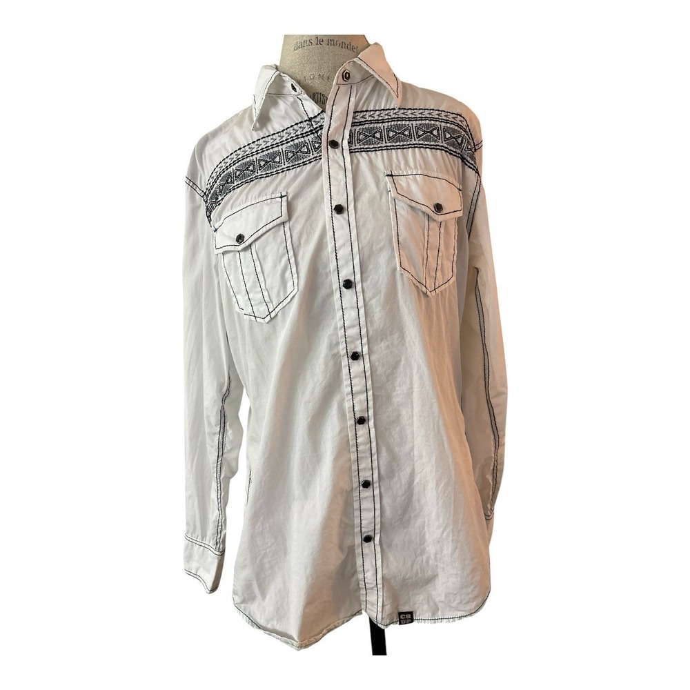Cowboy Up Tailored Fit Pearl Snap Shirt Mens Medium White Long Sleeve Western